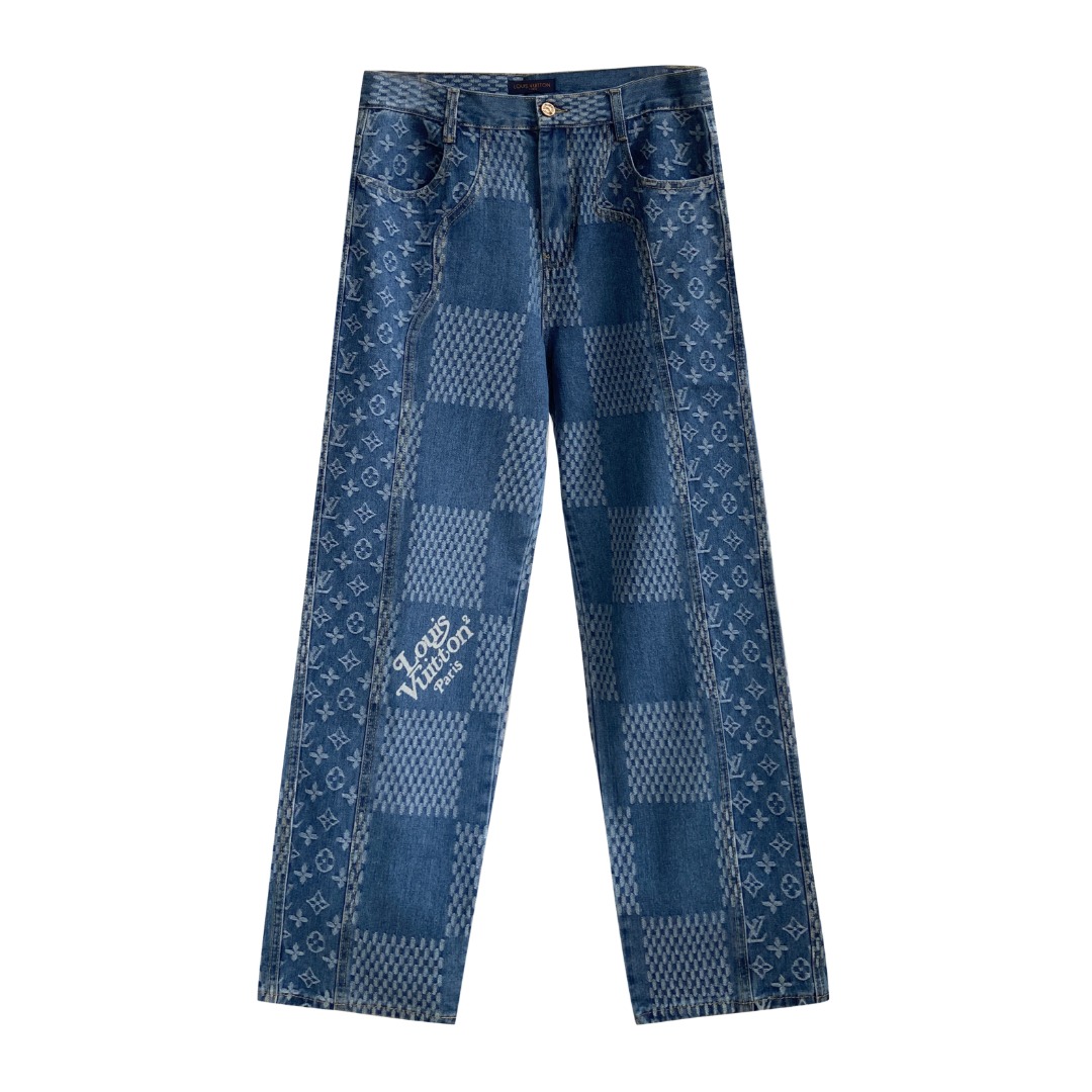 260 LouisVuitton/路易威登 NIGO X Lv 联名22SS棋盘格满印Logo牛仔裤