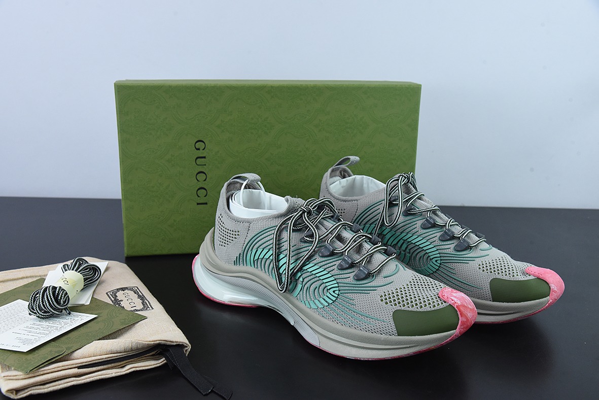 H05G5 代购版古驰/GUCCI  古驰老爹鞋       灰绿粉 货号：699219USM108973
