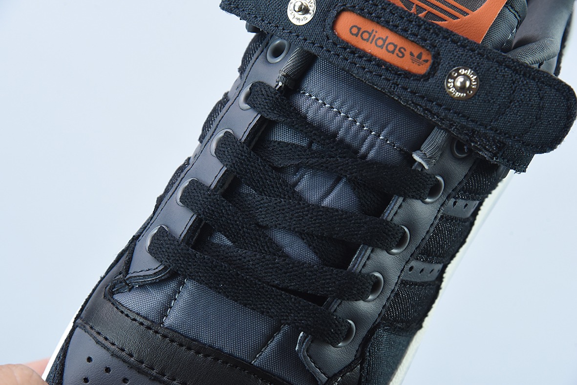 阿迪达斯Adidas三叶草 Originals Forum 84 Low 罗马系列魔术贴低帮复古系带百搭休闲运动板鞋“牛仔炭黑灰橙”HQ6335