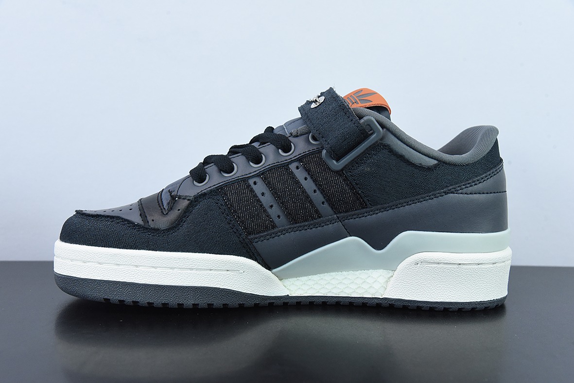阿迪达斯Adidas三叶草 Originals Forum 84 Low 罗马系列魔术贴低帮复古系带百搭休闲运动板鞋“牛仔炭黑灰橙”HQ6335