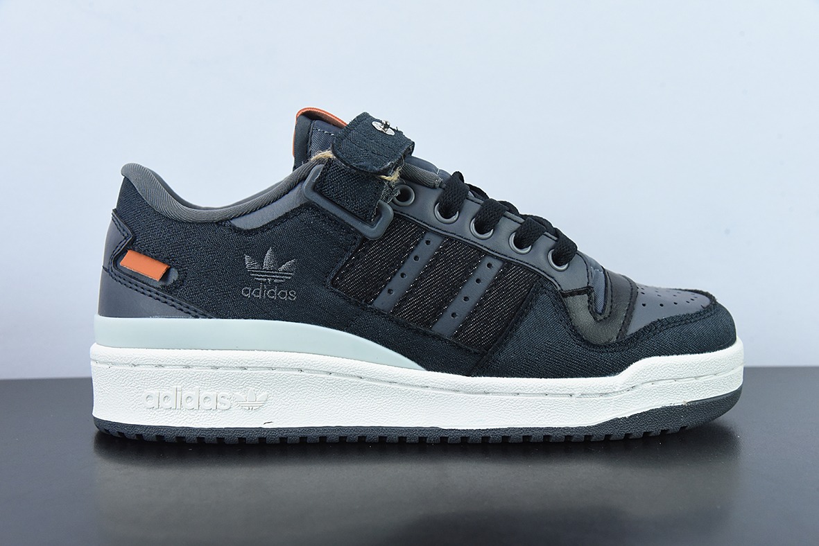 阿迪达斯Adidas三叶草 Originals Forum 84 Low 罗马系列魔术贴低帮复古系带百搭休闲运动板鞋“牛仔炭黑灰橙”HQ6335