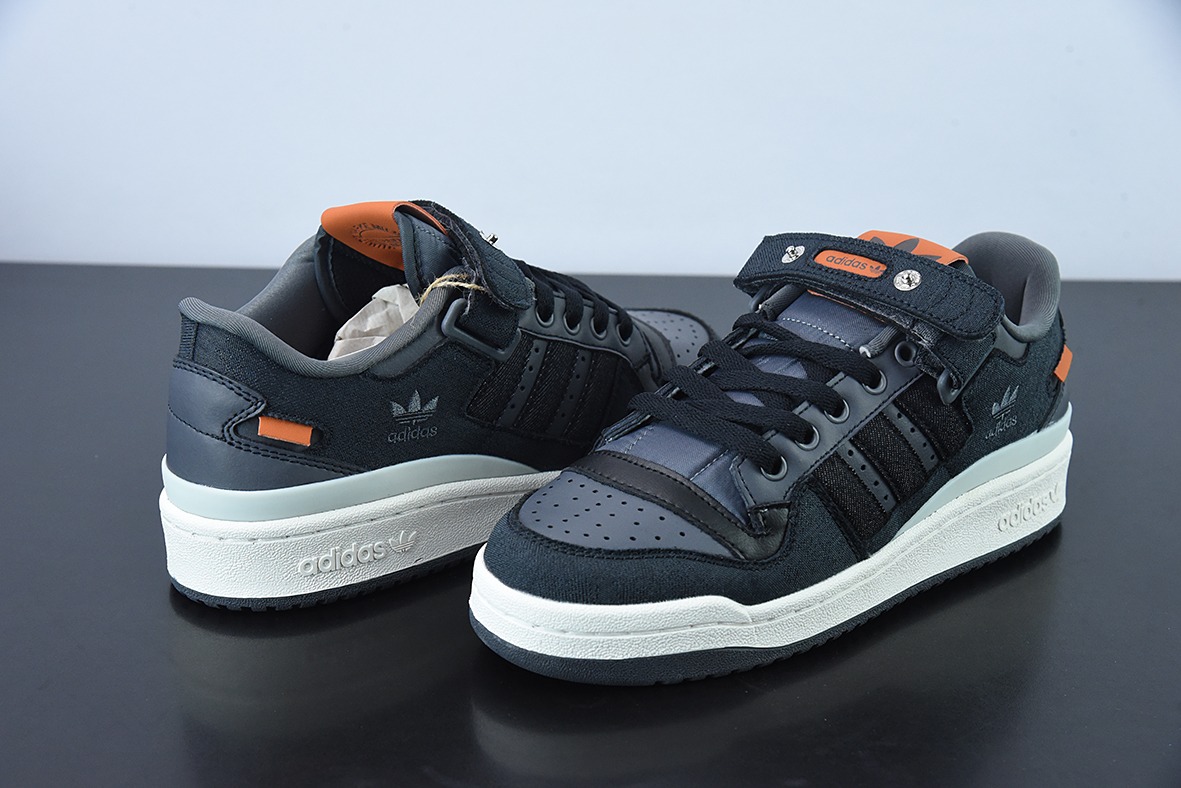 阿迪达斯Adidas三叶草 Originals Forum 84 Low 罗马系列魔术贴低帮复古系带百搭休闲运动板鞋“牛仔炭黑灰橙”HQ6335