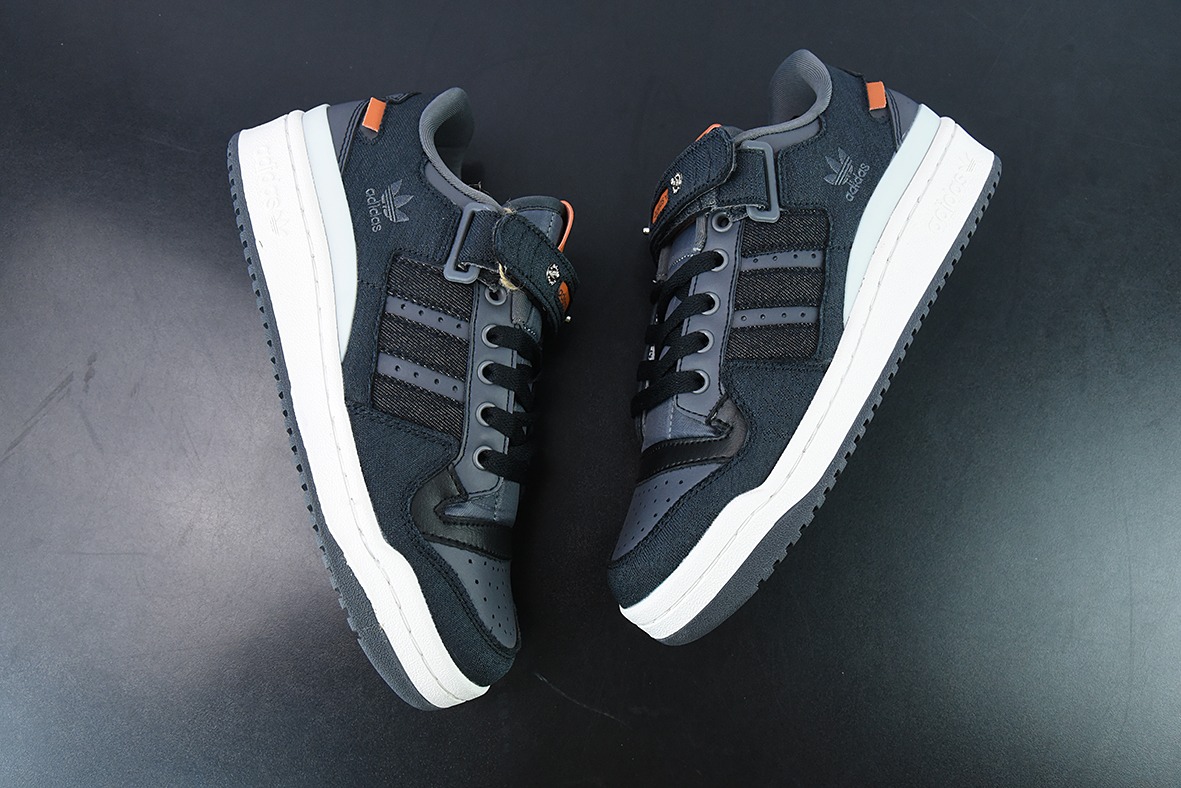 阿迪达斯Adidas三叶草 Originals Forum 84 Low 罗马系列魔术贴低帮复古系带百搭休闲运动板鞋“牛仔炭黑灰橙”HQ6335