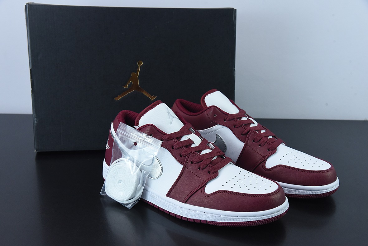 Air Jordan 1 Low “Bordeaux”白酒红银勾低帮休闲板鞋 货号：553558 615