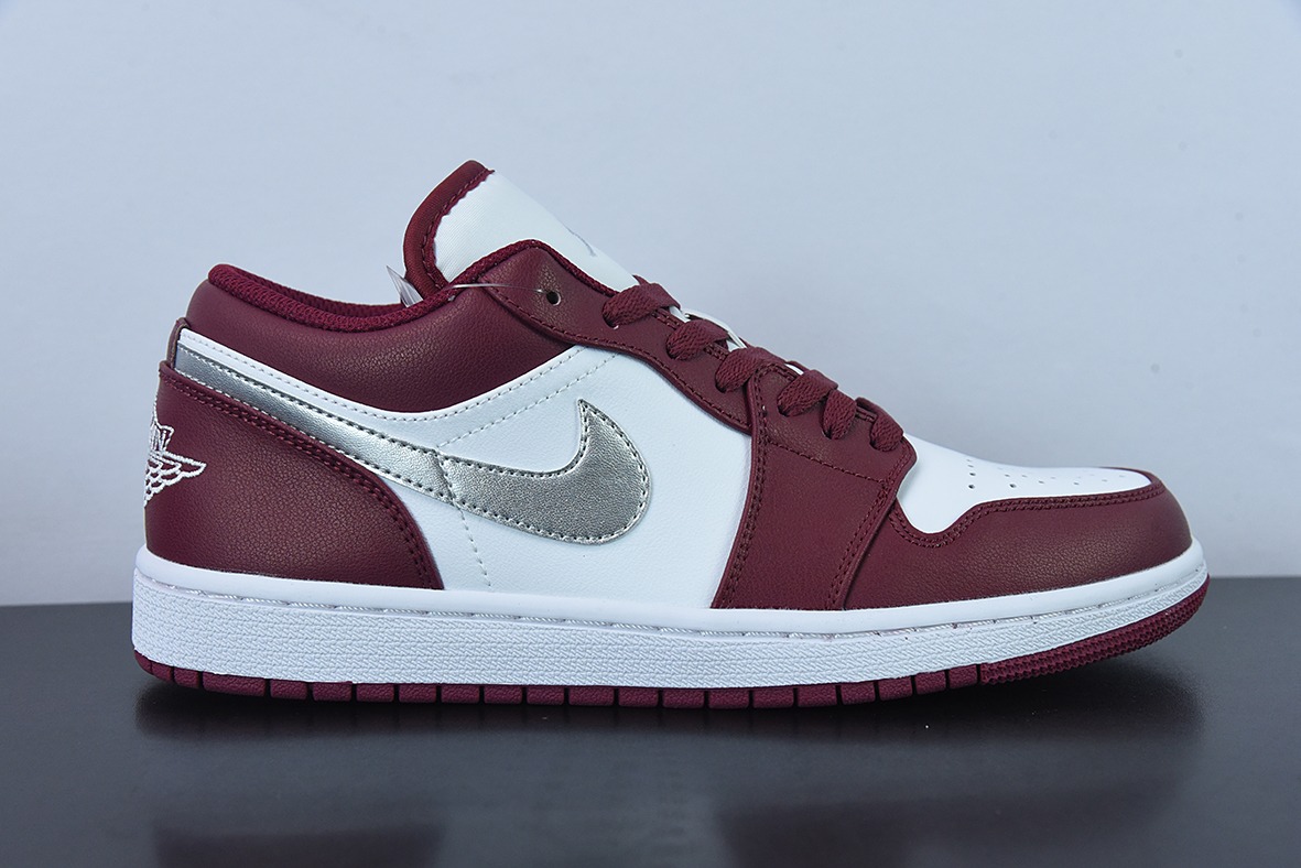 Air Jordan 1 Low “Bordeaux”白酒红银勾低帮休闲板鞋 货号：553558 615