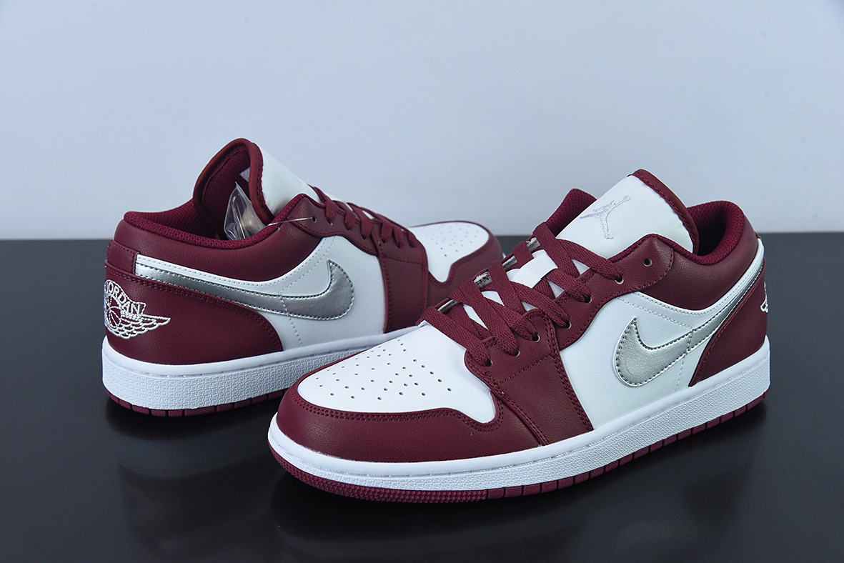 Air Jordan 1 Low “Bordeaux”白酒红银勾低帮休闲板鞋 货号：553558 615