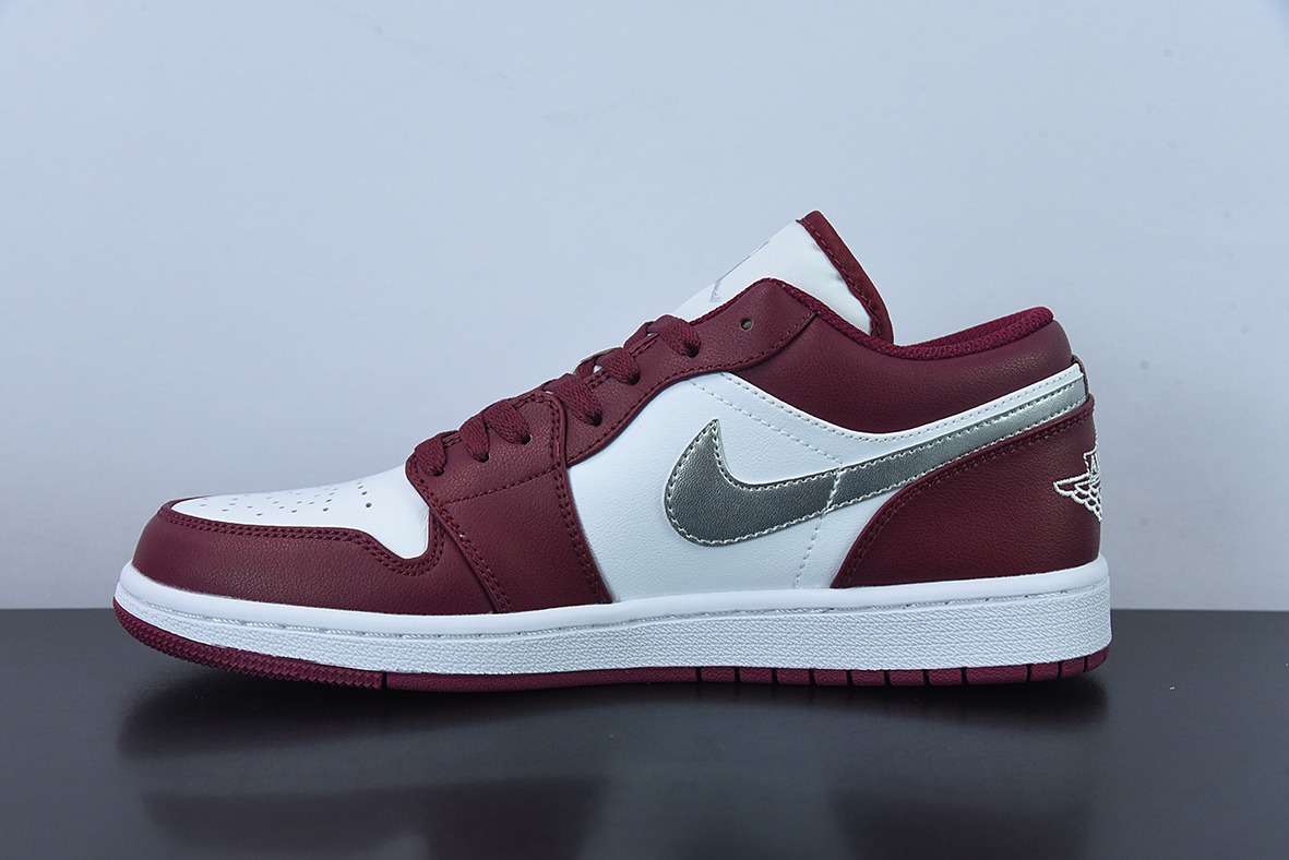 Air Jordan 1 Low “Bordeaux”白酒红银勾低帮休闲板鞋 货号：553558 615