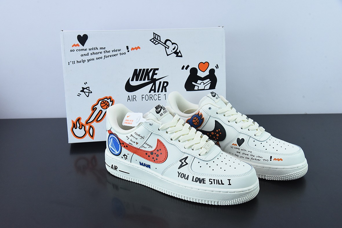 Air Force 1 '07 Low"God of love/Graffiti"空军一号米白彩色爱神丘比特涂鸦印花”板鞋CW2288-226