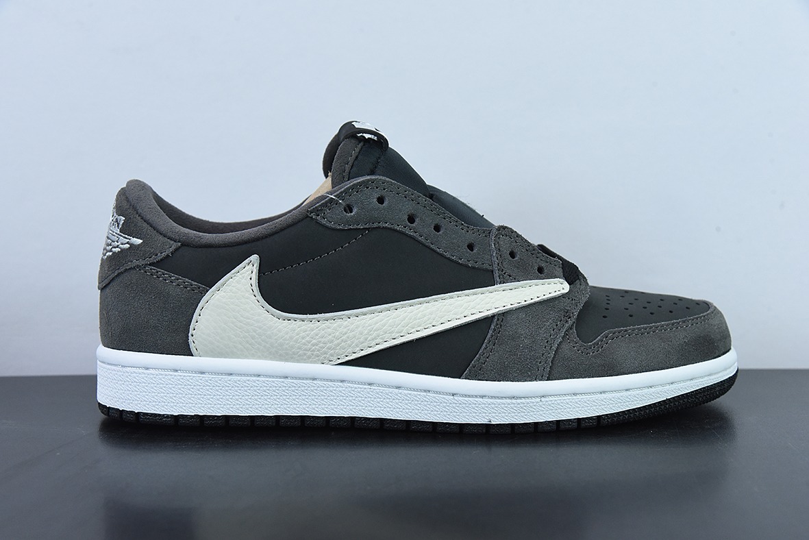 Travis Scott x NK Air Jordan 1 Low AJ1 TS倒钩低帮休闲板鞋 黑灰货号：CQ4277-003