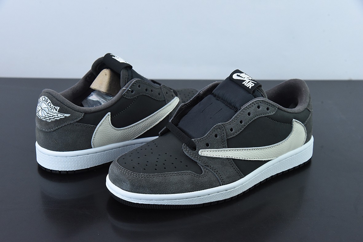 Travis Scott x NK Air Jordan 1 Low AJ1 TS倒钩低帮休闲板鞋 黑灰货号：CQ4277-003