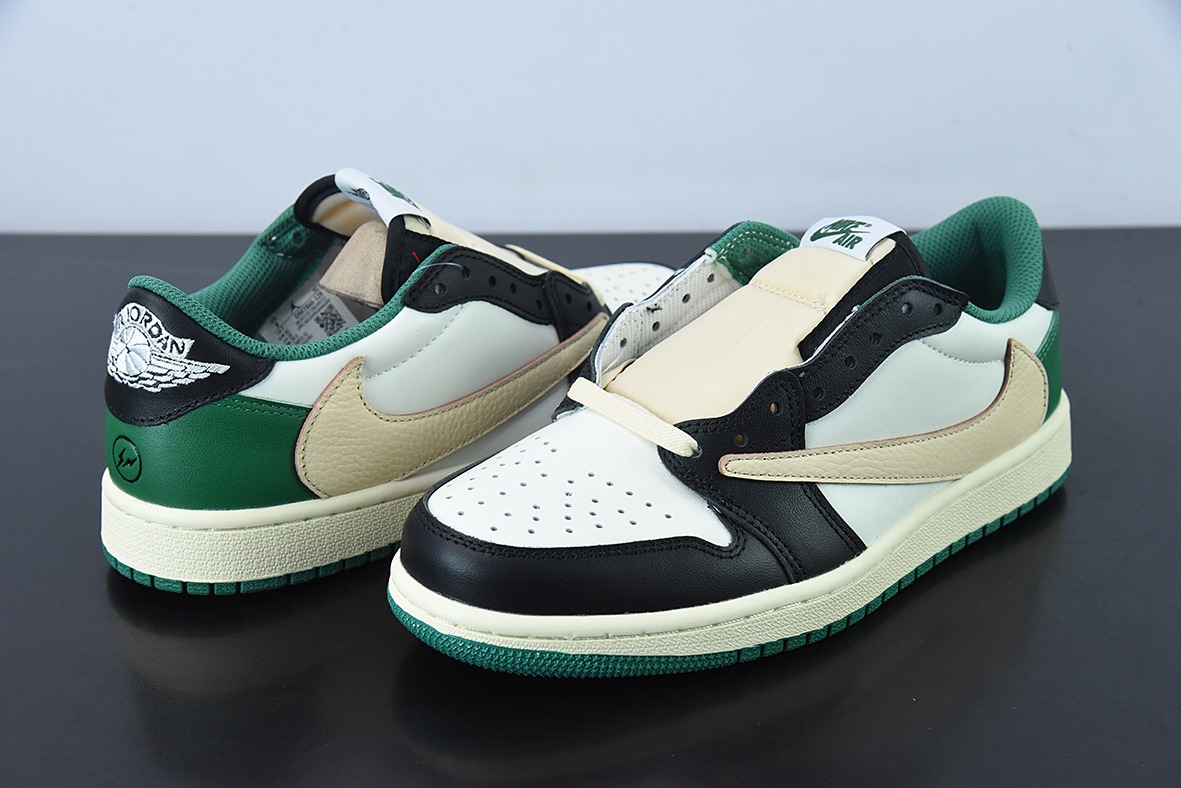 Travis Scott x NK Air Jordan 1 Low AJ1 TS倒钩低帮休闲板鞋 黑绿 货号:DM7866- 128
