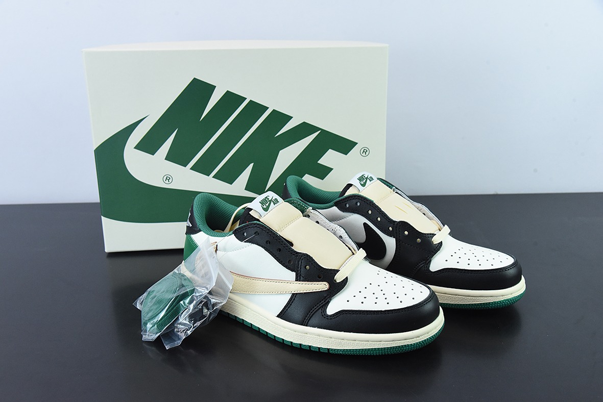Travis Scott x NK Air Jordan 1 Low AJ1 TS倒钩低帮休闲板鞋 黑绿 货号:DM7866- 128