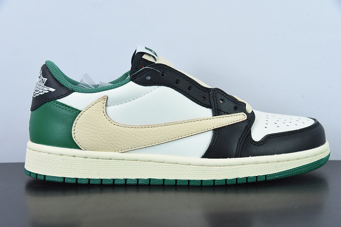 Travis Scott x NK Air Jordan 1 Low AJ1 TS倒钩低帮休闲板鞋 黑绿 货号:DM7866- 128