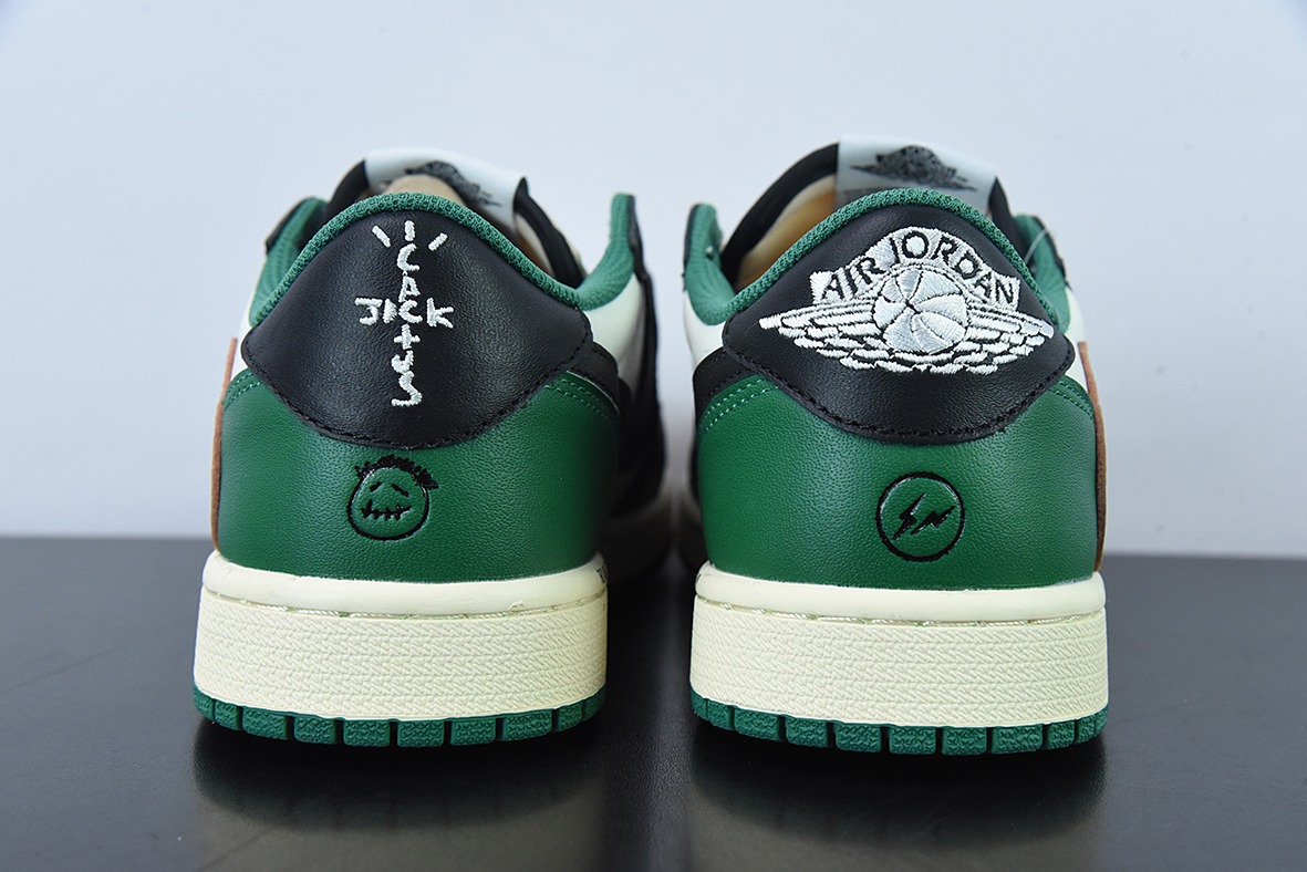 Travis Scott x NK Air Jordan 1 Low AJ1 TS倒钩低帮休闲板鞋 黑绿 货号:DM7866- 128