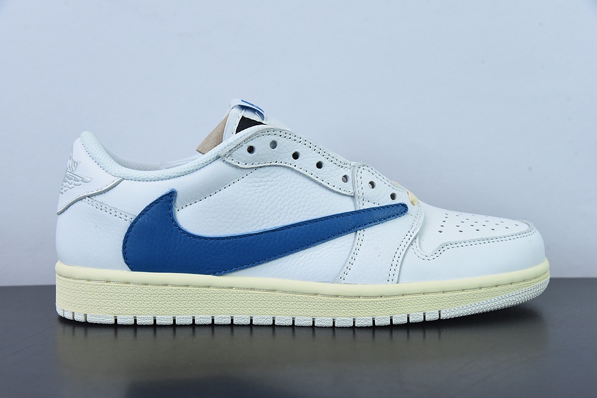 Travis Scott x NK Air Jordan 1 Low AJ1 TS倒钩低帮休闲板鞋 白蓝 货号:CQ3277-100