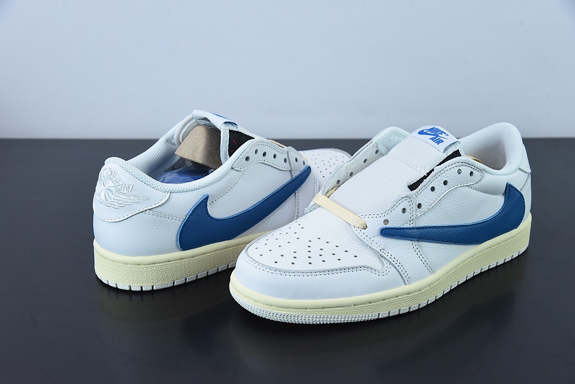 Travis Scott x NK Air Jordan 1 Low AJ1 TS倒钩低帮休闲板鞋 白蓝 货号:CQ3277-100