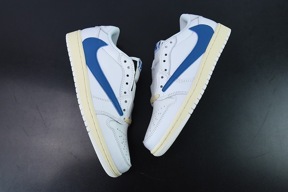 Travis Scott x NK Air Jordan 1 Low AJ1 TS倒钩低帮休闲板鞋 白蓝 货号:CQ3277-100