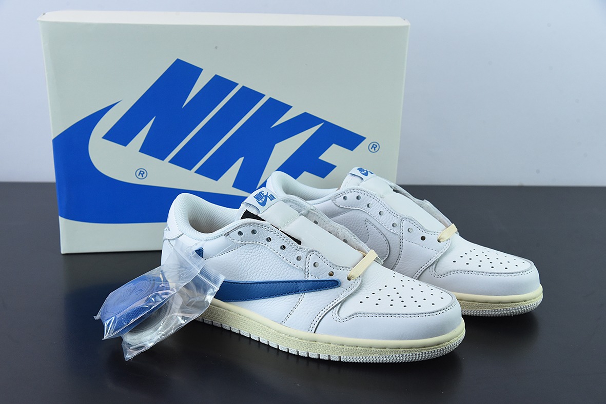 Travis Scott x NK Air Jordan 1 Low AJ1 TS倒钩低帮休闲板鞋 白蓝 货号:CQ3277-100