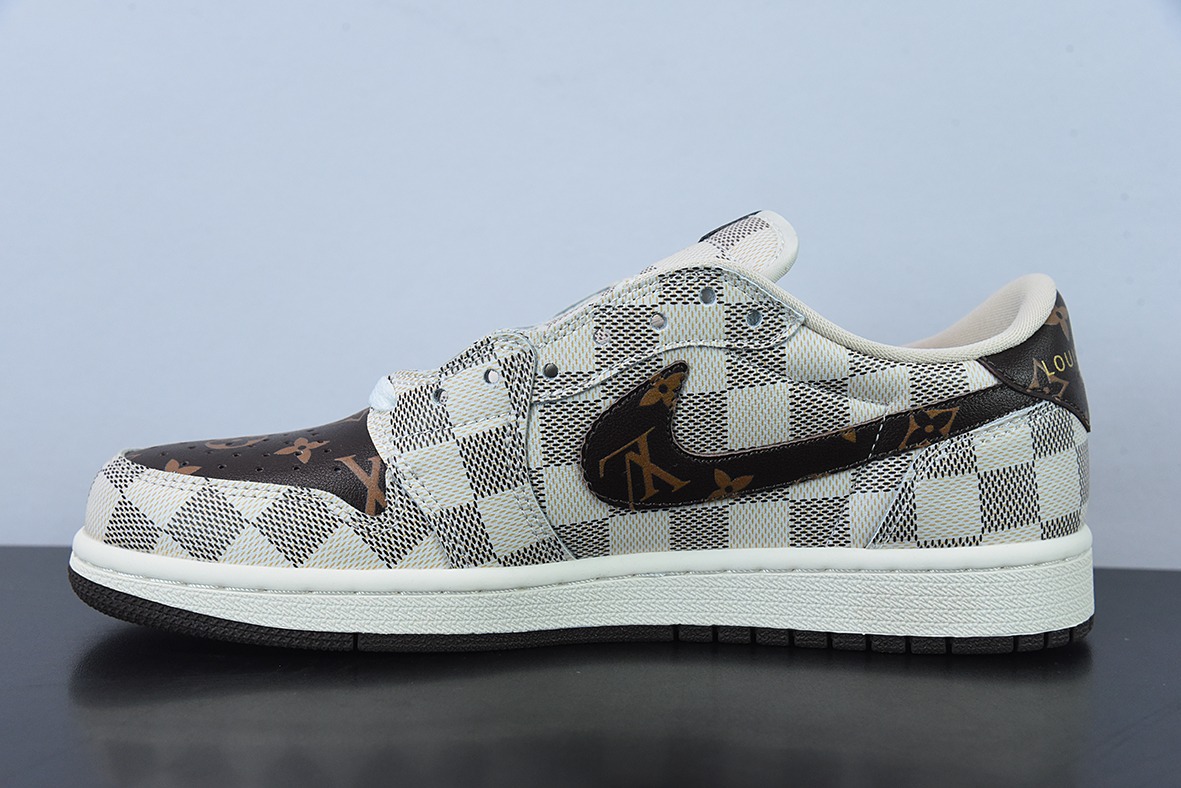 LV 路易威登 x NK Air Jordan 1 Low AJ1 TS倒钩低帮 老花格子 货号:LK 0221