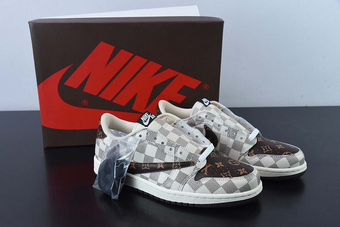 LV 路易威登 x NK Air Jordan 1 Low AJ1 TS倒钩低帮 老花格子 货号:LK 0221