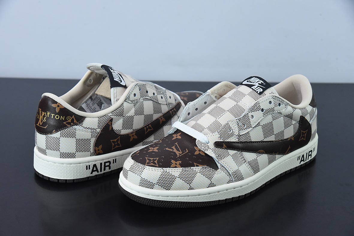 LV 路易威登 x NK Air Jordan 1 Low AJ1 TS倒钩低帮 老花格子 货号:LK 0221