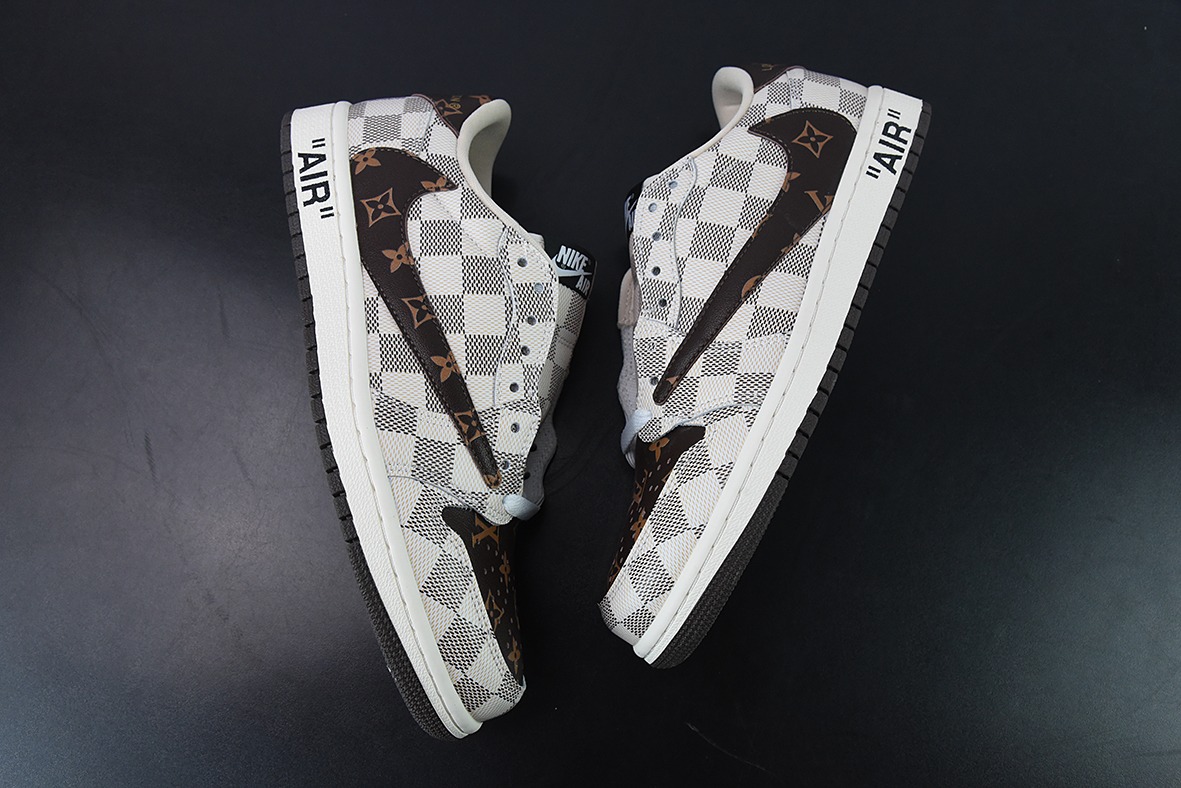LV 路易威登 x NK Air Jordan 1 Low AJ1 TS倒钩低帮 老花格子 货号:LK 0221
