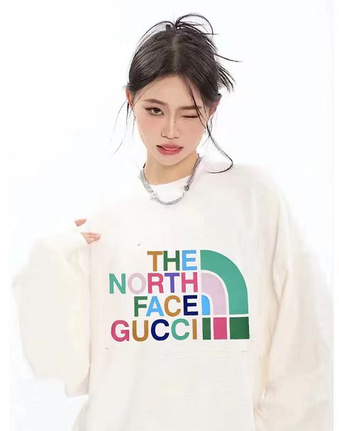 Gucci + TNF联名款 胸口彩色印花LOGO圆领卫衣男女同款