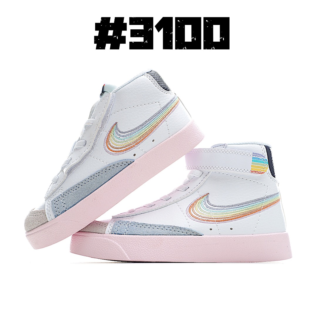Nike Blazer Mid ′77开拓者高帮童鞋 22-27小童(侧开魔术贴)，28-37.5大童(松紧带+魔术贴)。 尺码：22-37.5-选品中心