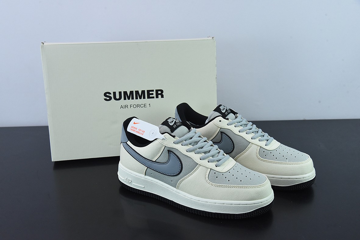 Air Force 1’07 Low QS"Milk White/Fog Blue"空军一号“ 拼接帆布奶白雾蓝”低帮休闲板鞋 货号DG2296-020