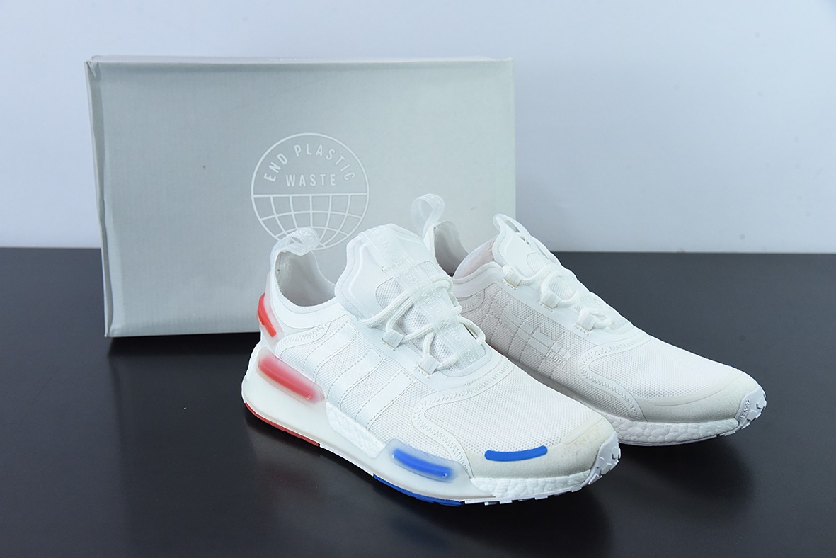 阿迪达斯Adidas NMD_V3 Boost"OG White"飞织系列低帮爆米花缓震百搭休闲运动跑步鞋“针织白宝蓝红”GX3379