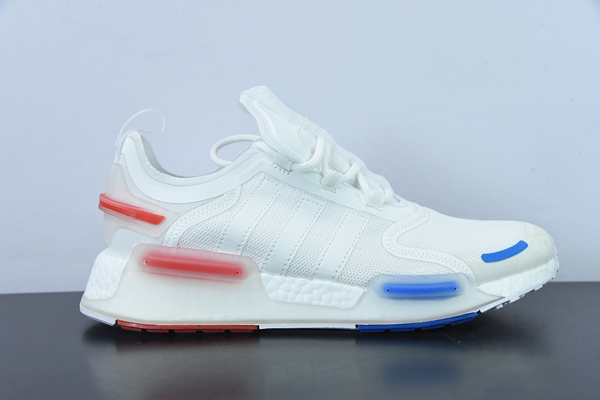 阿迪达斯Adidas NMD_V3 Boost"OG White"飞织系列低帮爆米花缓震百搭休闲运动跑步鞋“针织白宝蓝红”GX3379