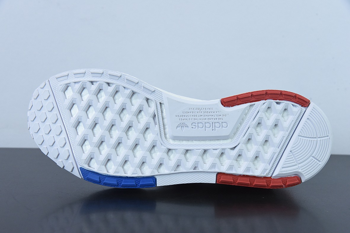 阿迪达斯Adidas NMD_V3 Boost"OG White"飞织系列低帮爆米花缓震百搭休闲运动跑步鞋“针织白宝蓝红”GX3379