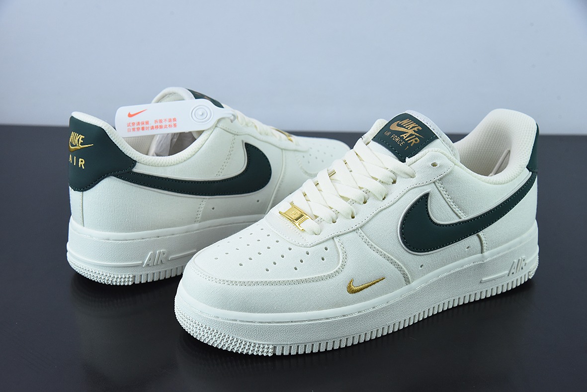 Nk Air Force 1 Low 07 帆布米白暗绿金迷你双钩子 空军一号低帮板鞋官方货号:MN5696-309