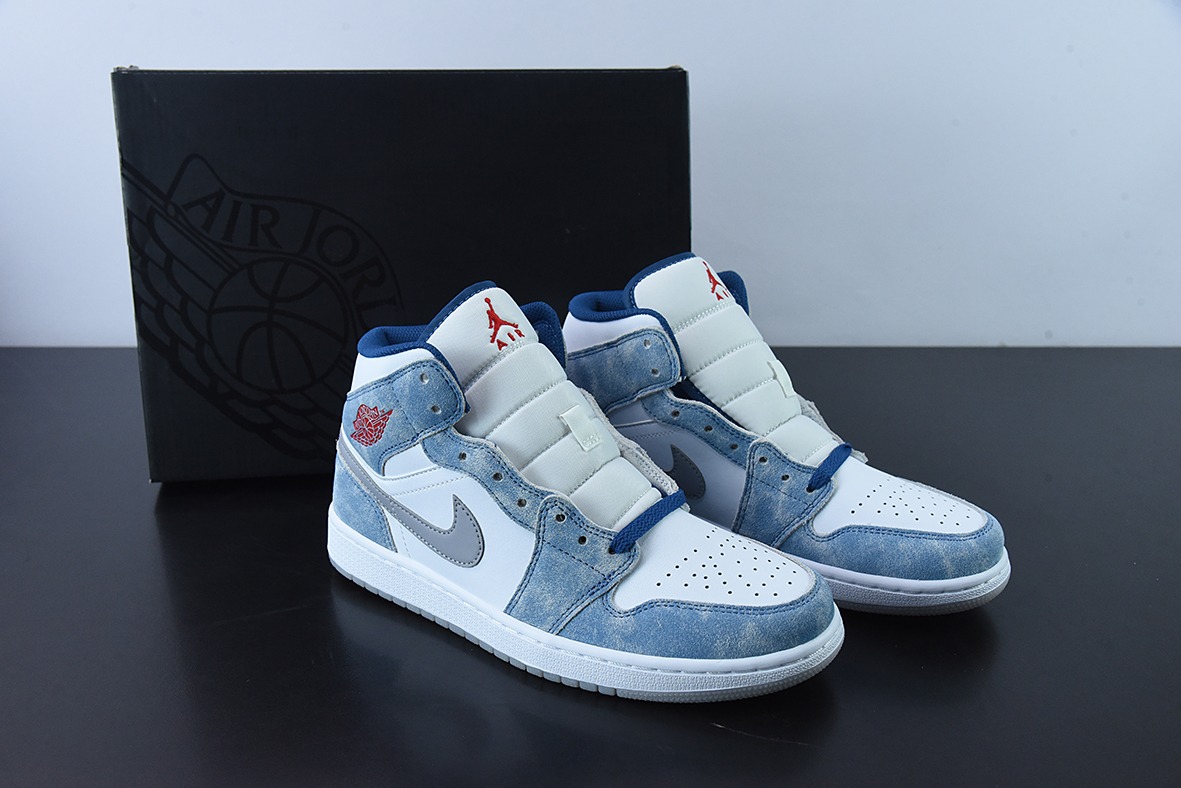 Air Jordan 1 Mid AJ1白蓝 薄荷糖 水洗蓝 中帮篮球鞋货号:DN3706-401