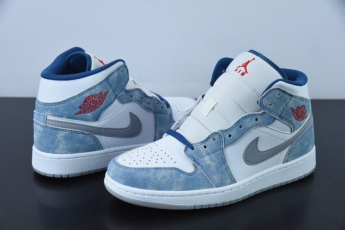 Air Jordan 1 Mid AJ1白蓝 薄荷糖 水洗蓝 中帮篮球鞋货号:DN3706-401
