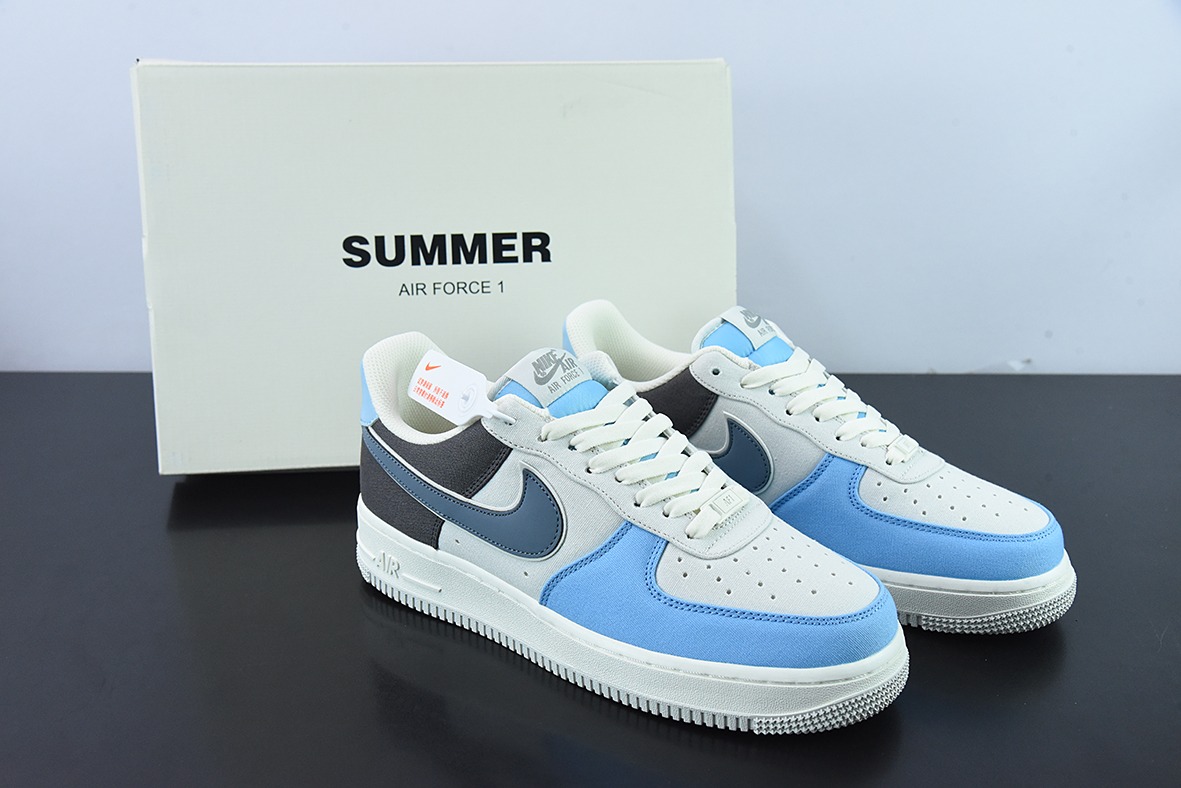 NK Air Force 1 '07  浅蓝布面空军一号低帮休闲板鞋 货号：DG2296-024