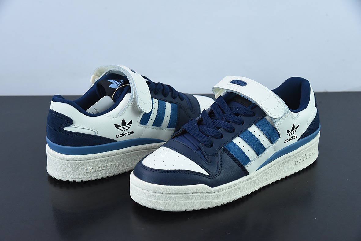 Originals Forum 84 Low 罗马系列魔术贴低帮复古系带百搭休闲运动板鞋“海军蓝牛仔蓝米白”货号:GX2162