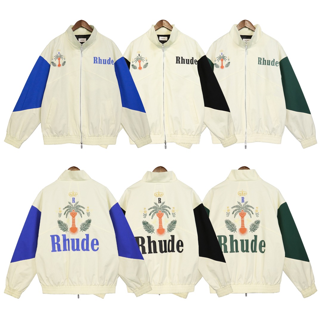 Rhude Top
 Clothing Coats & Jackets Black Blue Green Splicing Men Fall Collection Trendy Brand Casual