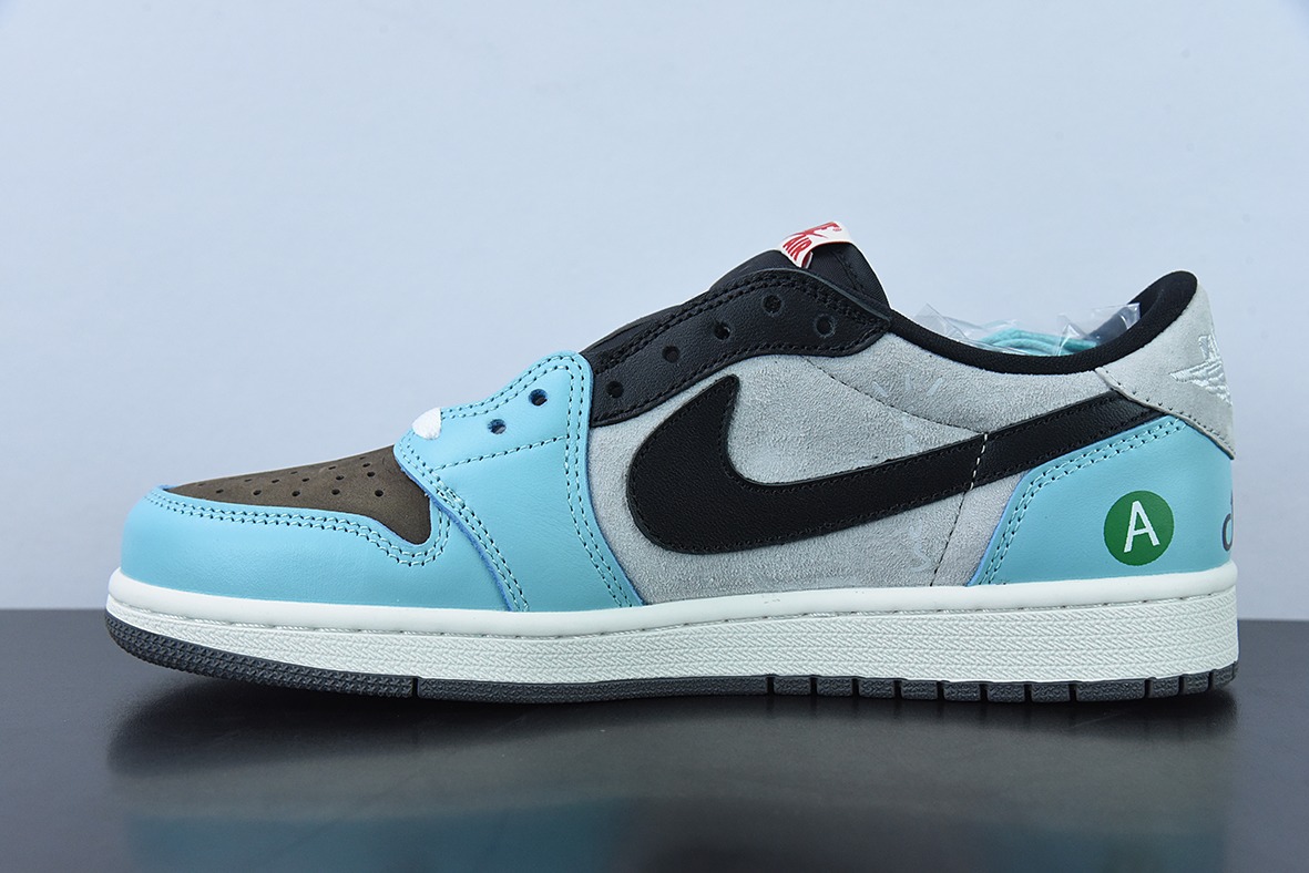 Travis Scott x Air Jordan 1 Low  灰黑蓝/千斤顶倒钩低帮 货号：DM7866-009