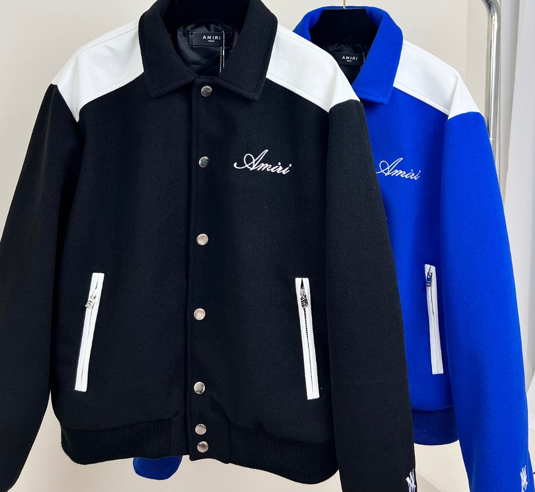 Amiri Clothing Coats & Jackets Black Blue Splicing Men Fall/Winter Collection Long Sleeve