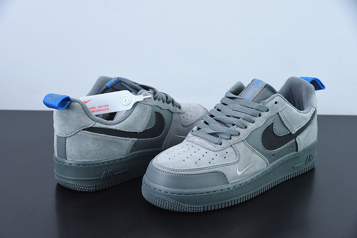 NK Air Force 1 空军一号运动板鞋 翻毛深灰蓝黑小双钩官方货号：DO6709-002