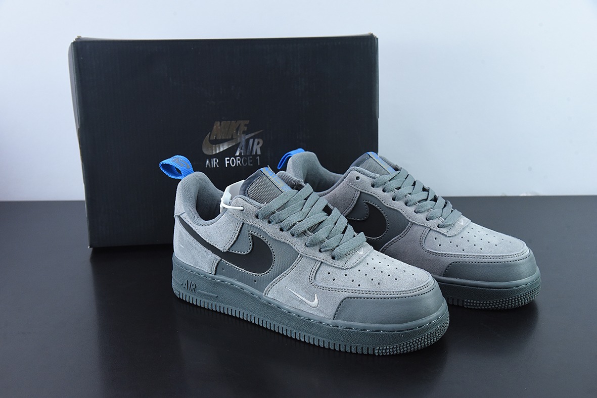 NK Air Force 1 空军一号运动板鞋 翻毛深灰蓝黑小双钩官方货号：DO6709-002
