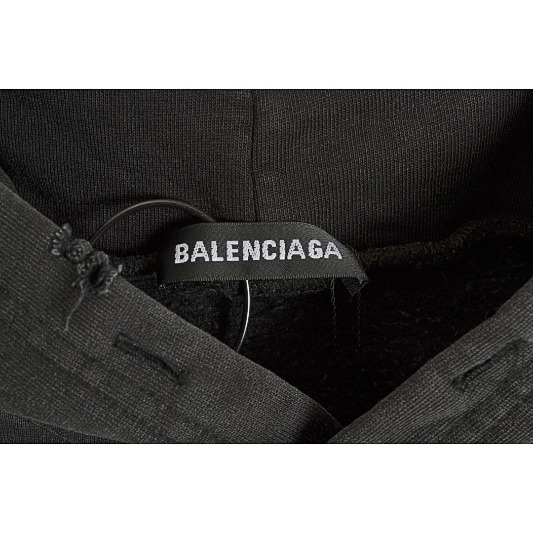 310 Balenciaga巴黎世家 德国战车乐队印花水洗做破连帽卫衣