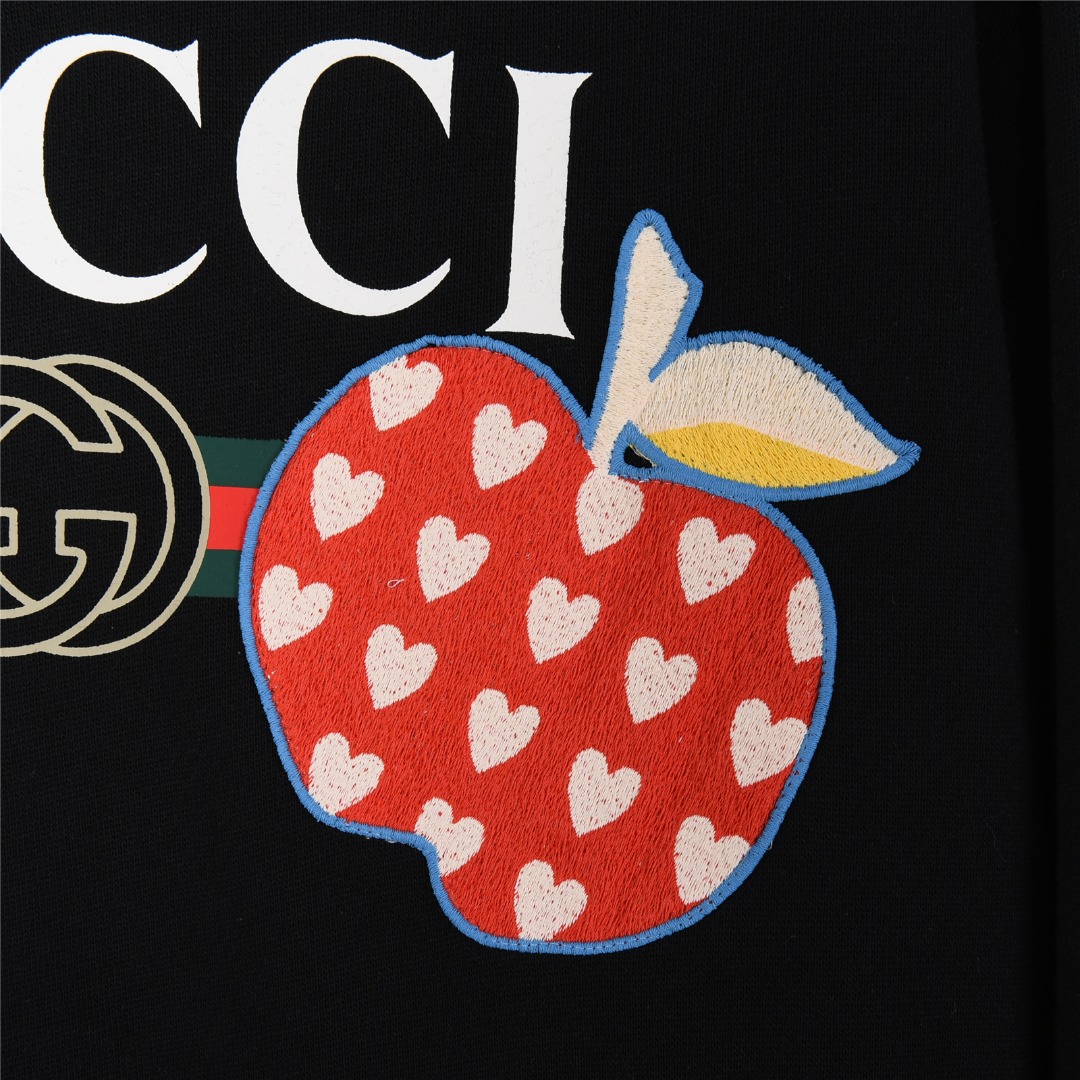 Gucci古驰 21ss 立体爱心苹果刺绣logo印花情侣款连帽卫衣