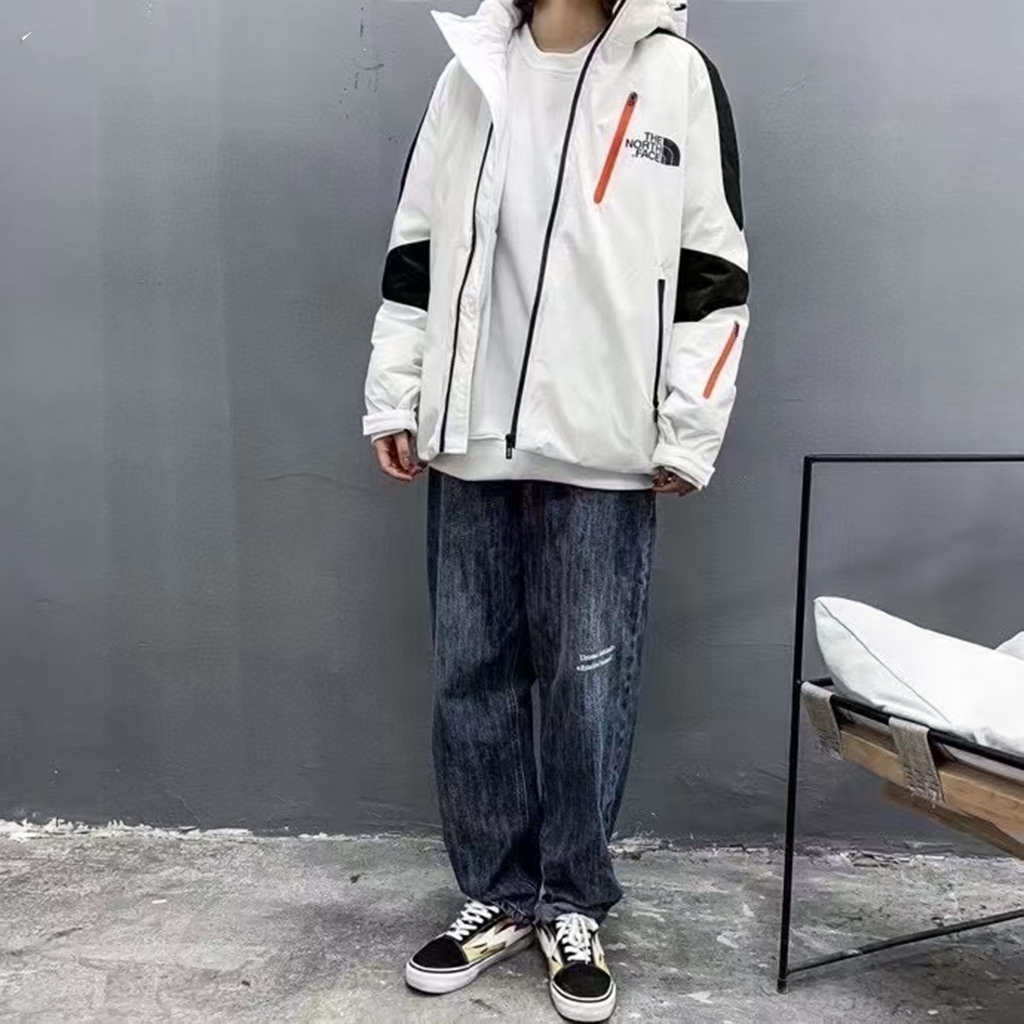 240 THE NORTH FACE 北面拼接撞色情侣帅气连帽羽绒服