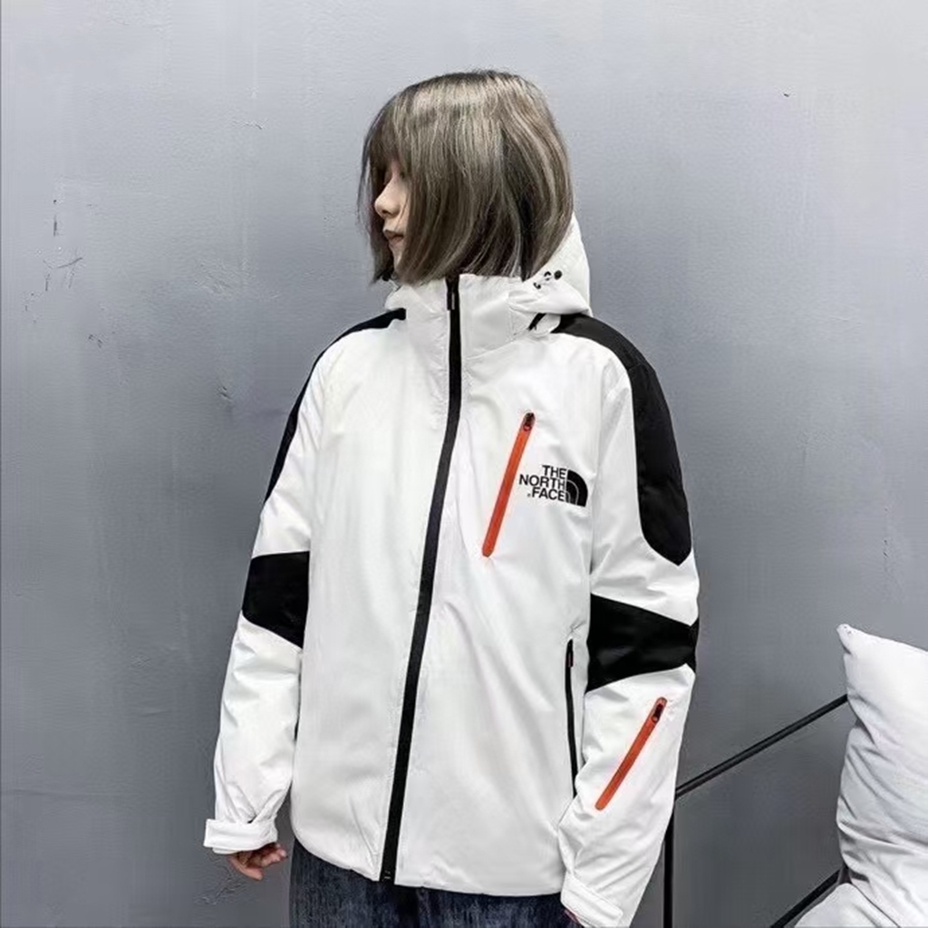 240 THE NORTH FACE 北面拼接撞色情侣帅气连帽羽绒服