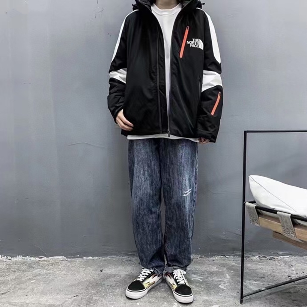 240 THE NORTH FACE 北面拼接撞色情侣帅气连帽羽绒服