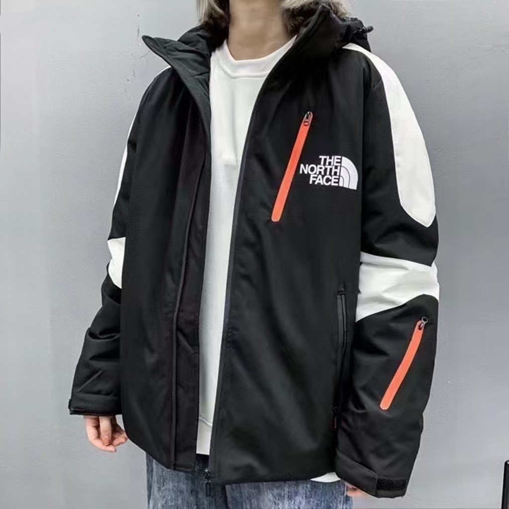 240 THE NORTH FACE 北面拼接撞色情侣帅气连帽羽绒服