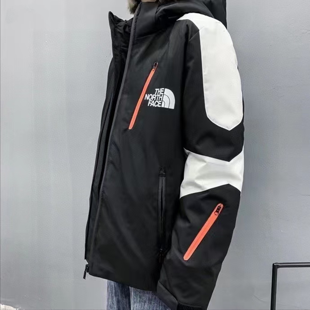 240 THE NORTH FACE 北面拼接撞色情侣帅气连帽羽绒服