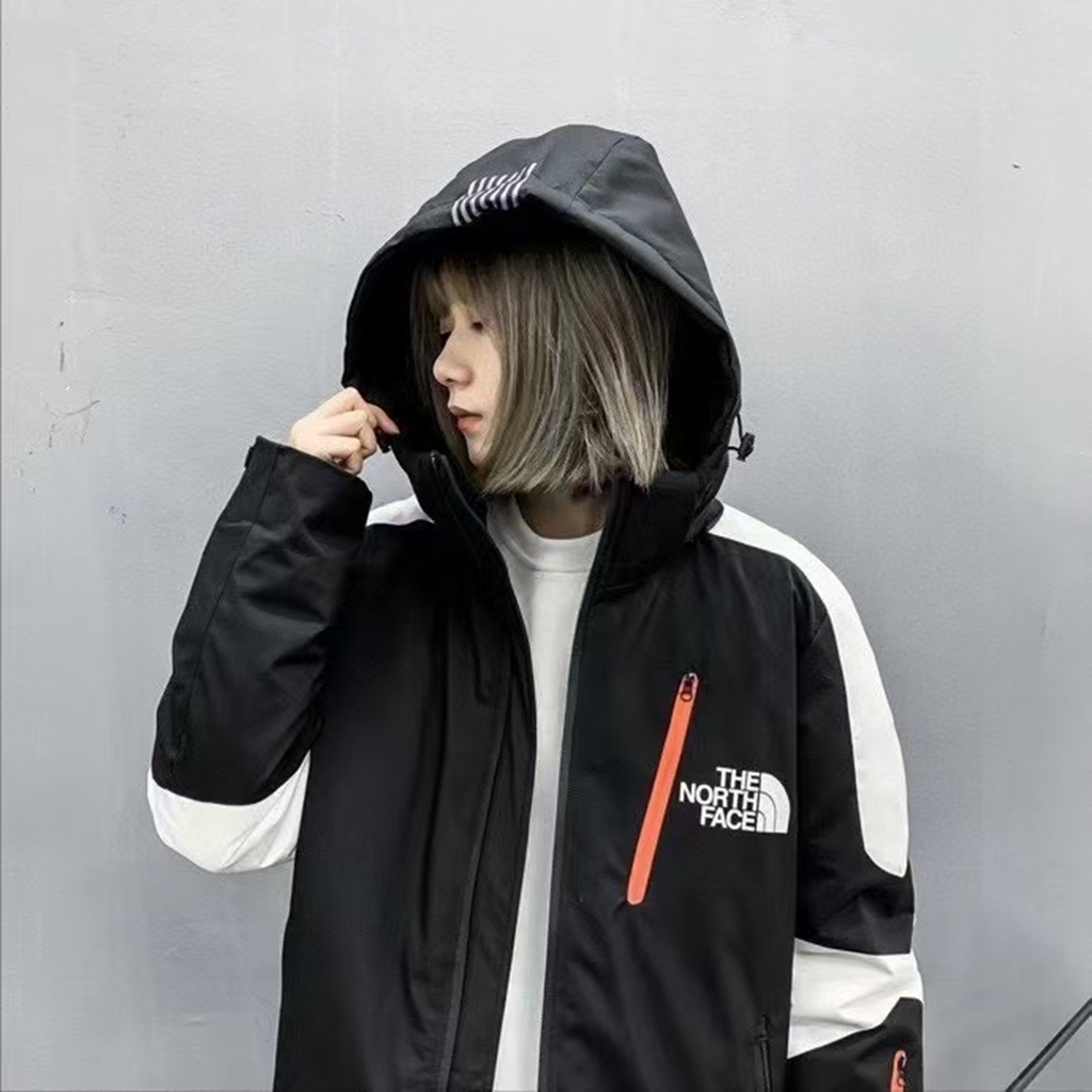 240 THE NORTH FACE 北面拼接撞色情侣帅气连帽羽绒服